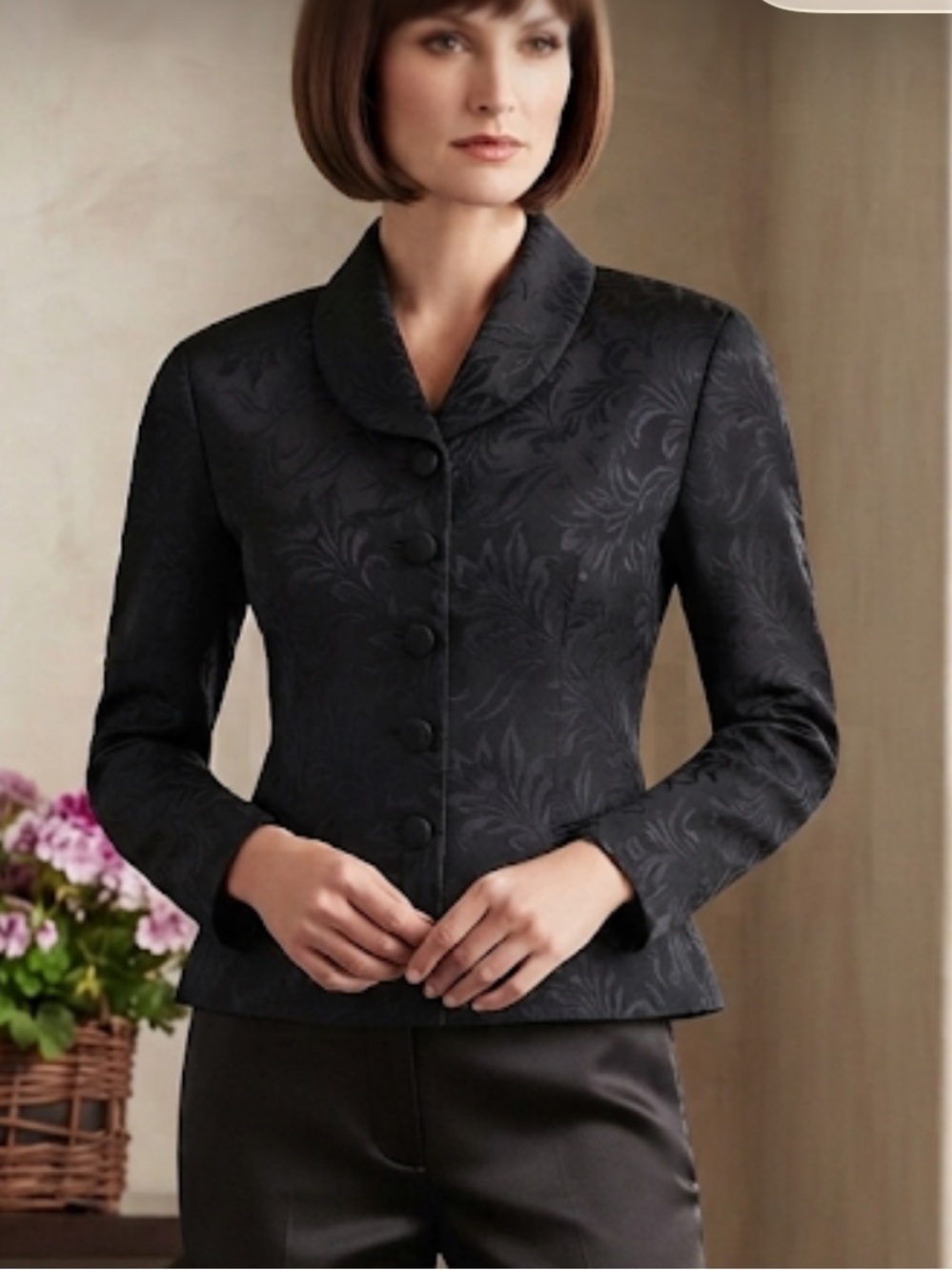 Vintage Teri Jon Black Jacquard Tapestry Blazer